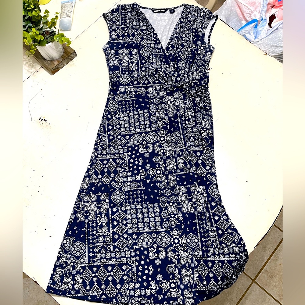 Navy bandana print dress from Lands’ End
